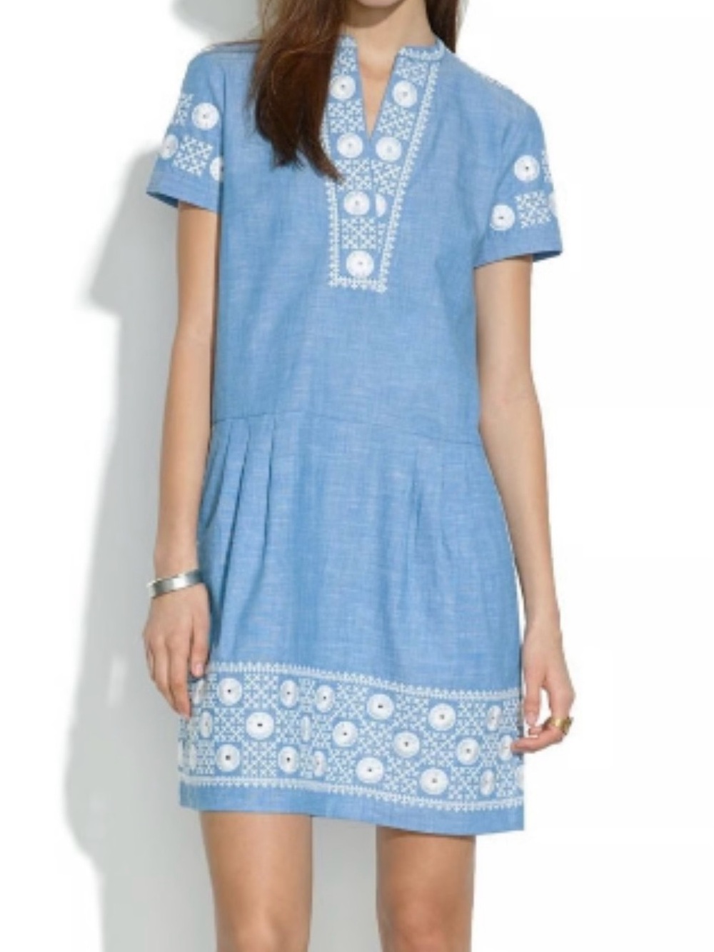Madewellw Powder Blue Embroidered Mini Dress